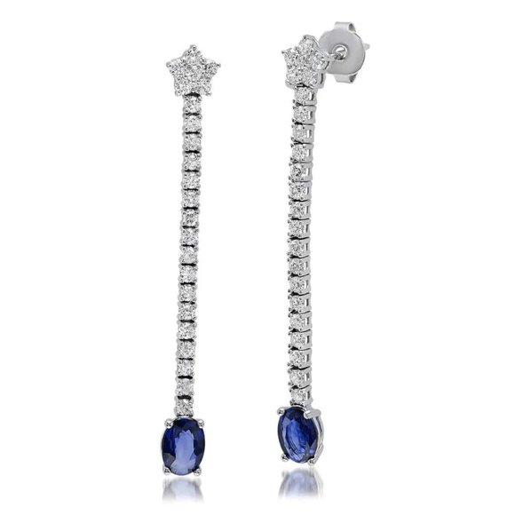 3.10Ct Natural Sapphire and Diamond 14K Solid White Gold...